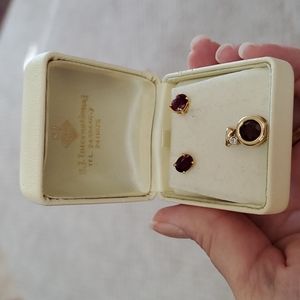 Ruby earrings and ruby and diamond pendant